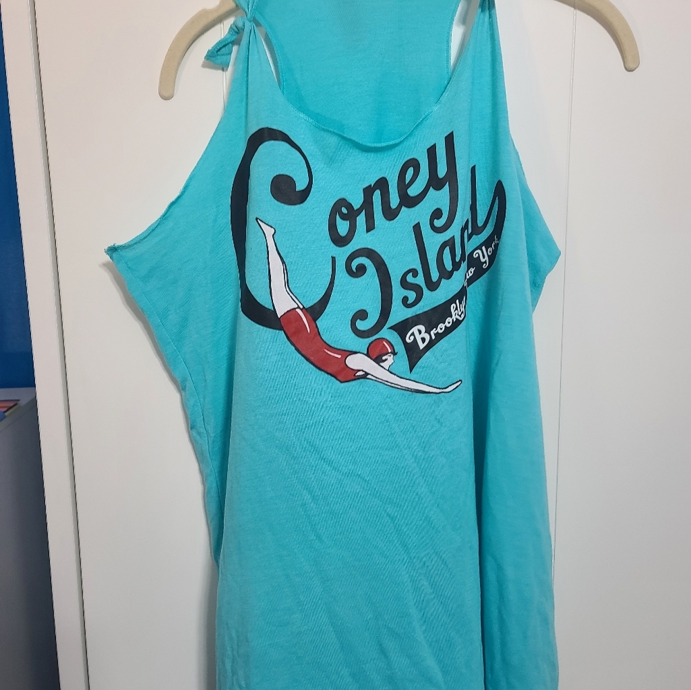 Coney Island Brooklyn retro tank top in aqua blue size xl